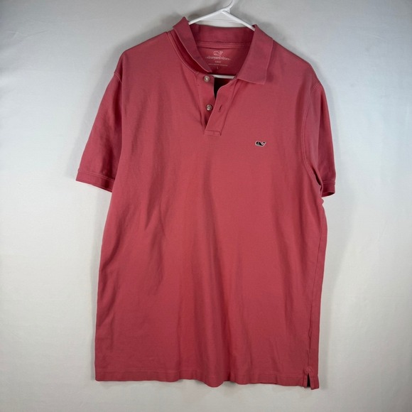 Vineyard Vines Other - Vineyard Vines Mens Slim Fit Cotton Pique Polo Shirt Salmon Pink Large Logo